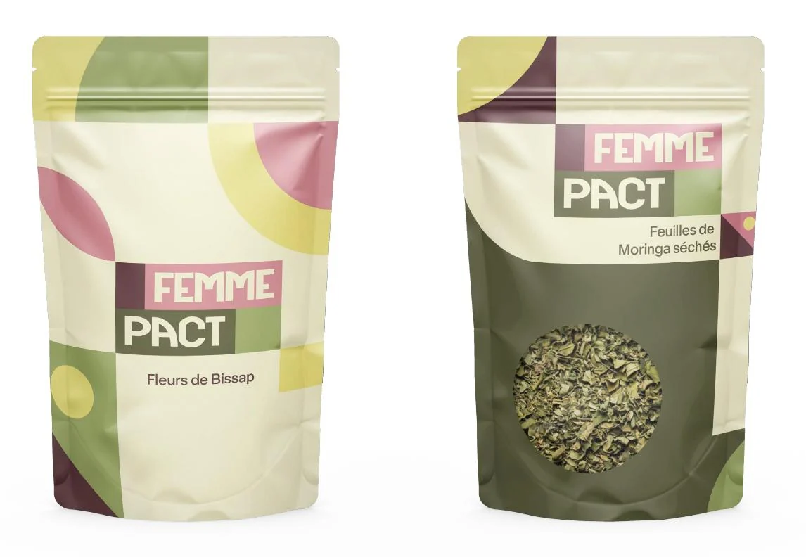 Deux sachets Femmepact : fleurs de bissap séchées et feuilles de moringa séchées