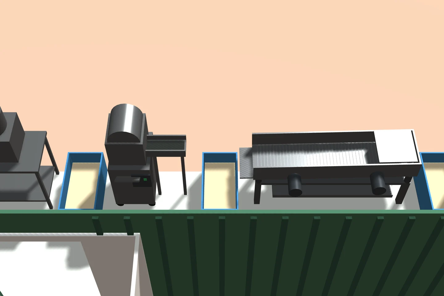Production container with machine line and hygiene chamber, from the 3D process model